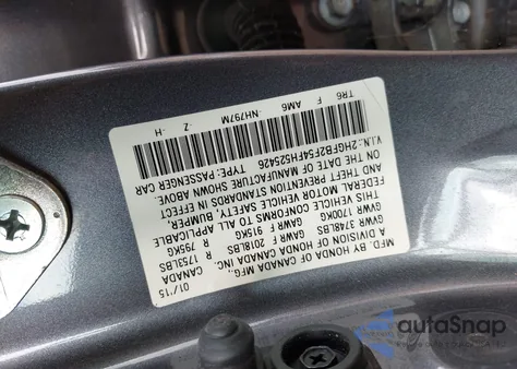 2015 Honda Civic Lx из США, поврежденный, VIN 2HGFB2F54FH525426